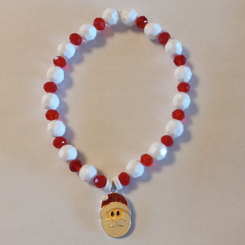 Santa Beaded Stretch Bracelet with Charm